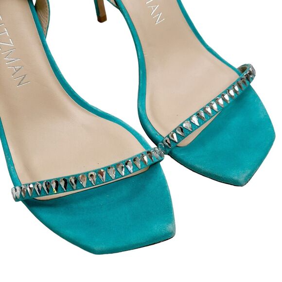 Stuart Weitzman Gemcut Sandals Women’s Size 9 Blue Suede Embellished Heels - Picture 7 of 14